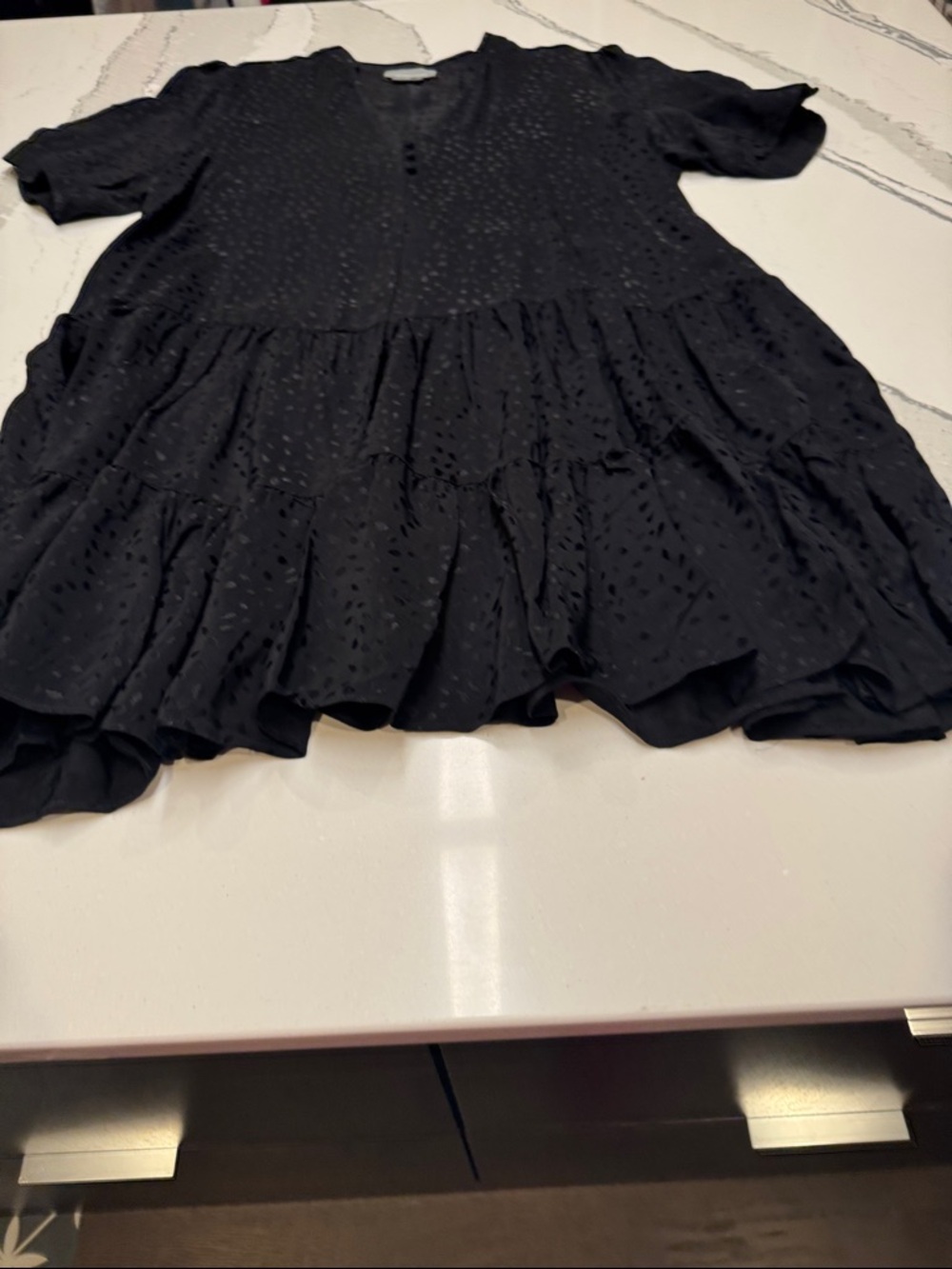 Anthropologie Black Subtle Pattern Tiered Midi Dress Never Worn LBD